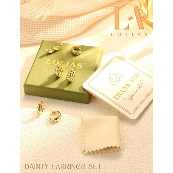 3Pairs Chunky Lightweight Hypoallergenic MultiColored 14K Gold Huggie Earrings - Picture 5 of 8